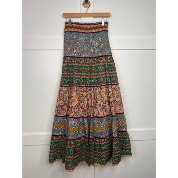 NEW Carolina K Cotton Paisley Embroidered Tiered Catalina Maxi Skirt Size: Small - Picture 2 of 8